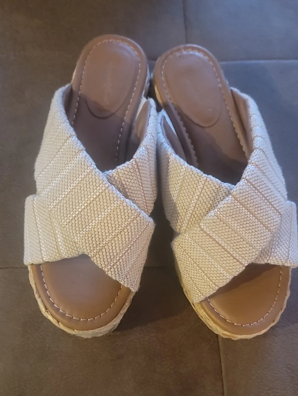 Women’s Cream Universal Thread Woven Espadrille Platform Sandal Sz 7